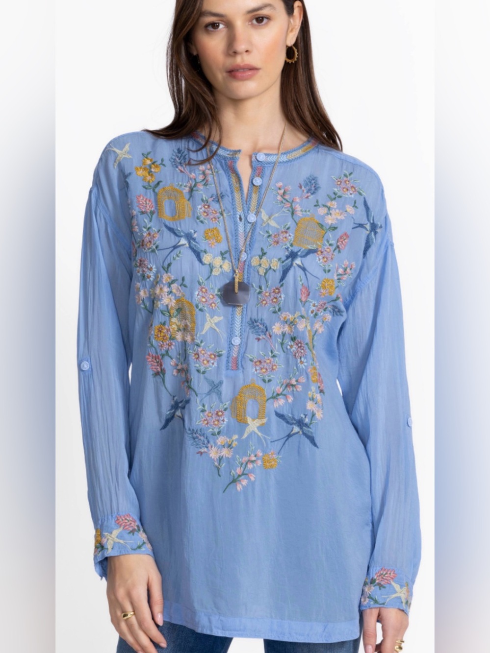 Johnny was Blue Embroidered Women's Tunic Top